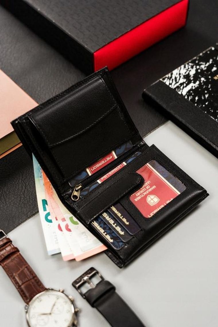 Portfel, czarny, skórzany, RFID, Peterson