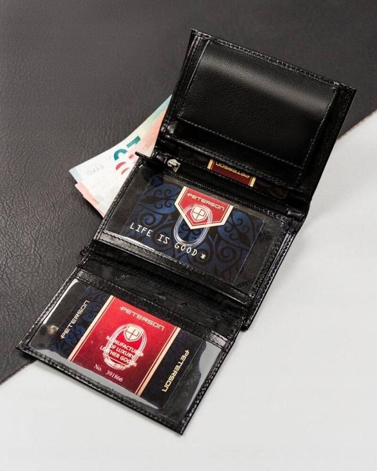 Portfel, czarny, skórzany, RFID, Peterson