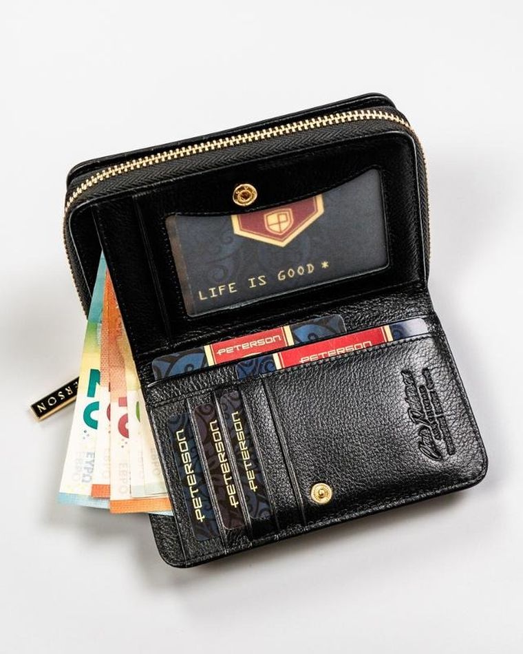 Portfel, czarny, skórzany, RFID, Peterson