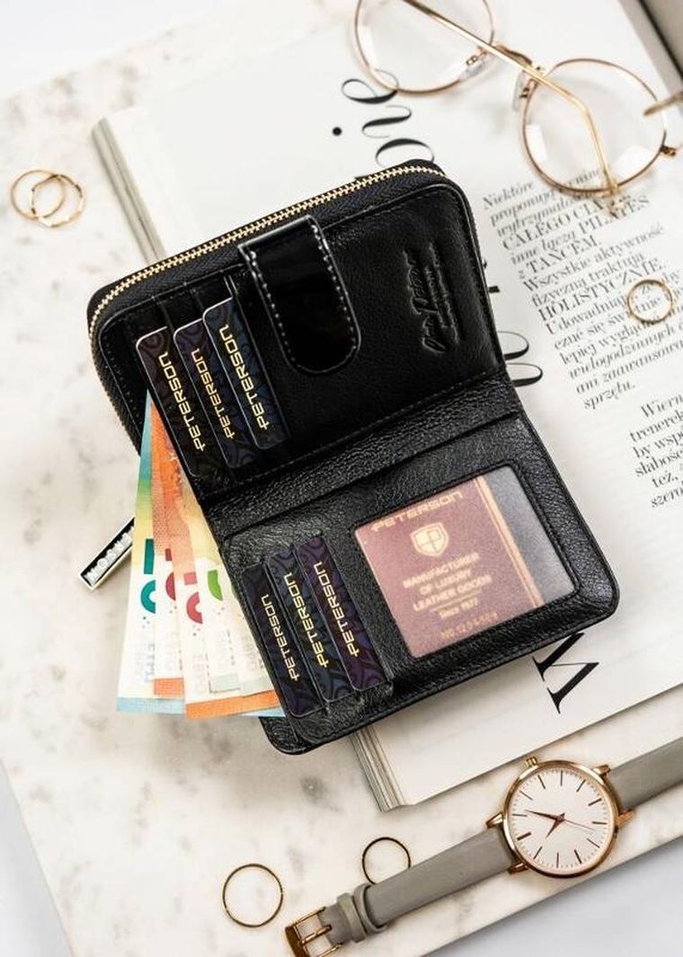 Portfel, czarny, skórzany, RFID, Peterson