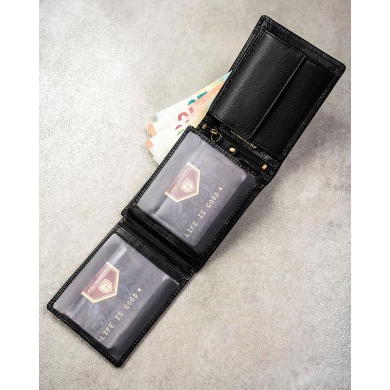 Portfel, czarny, skórzany, RFID, Peterson