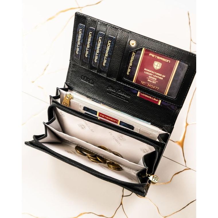 Portfel, czarny, skórzany, RFID, Peterson
