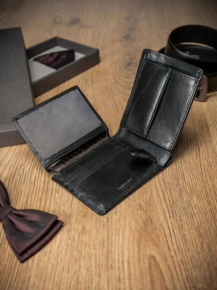 Portfel, czarny, skórzany, RFID, Pierre Andreus