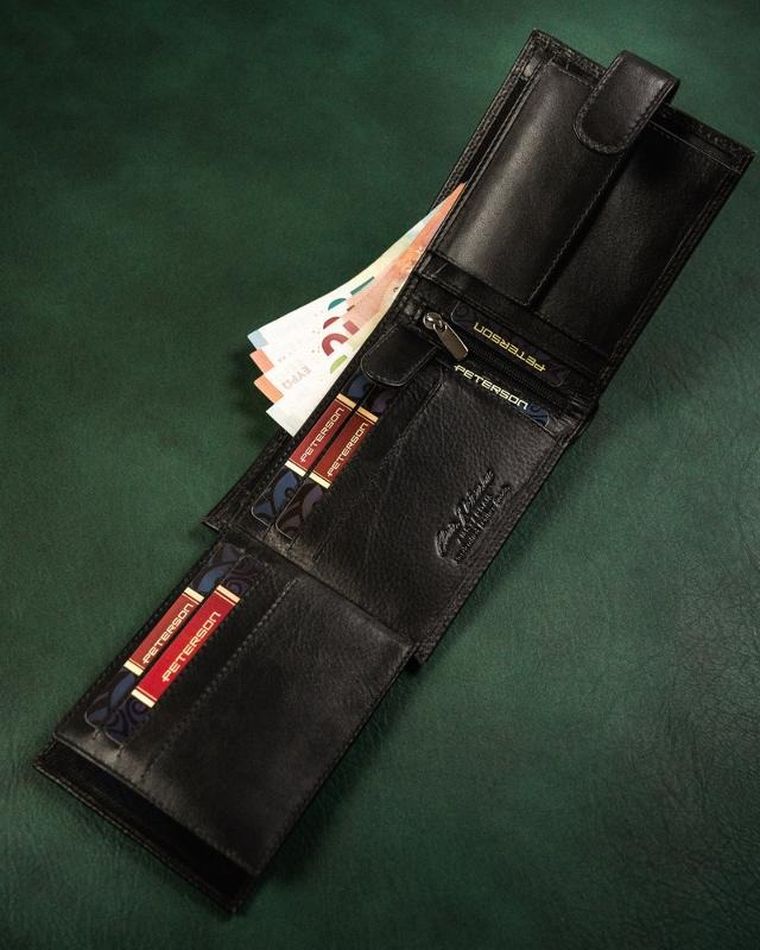 Portfel, czarny, skórzany, RFID Protect, Peterson