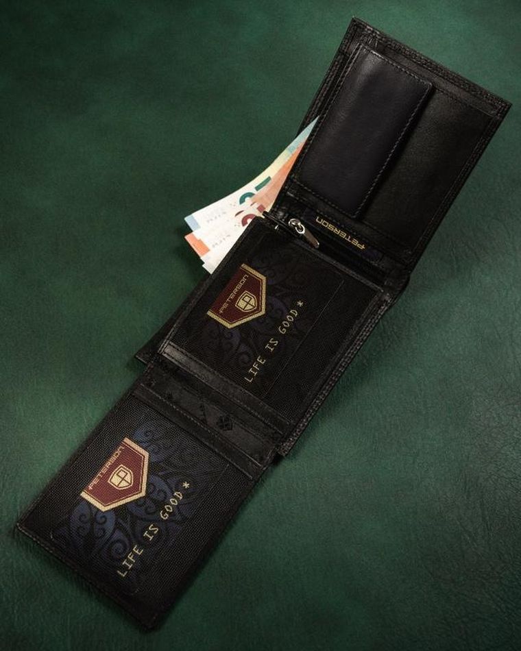 Portfel, czarny, skórzany, RFID Protect, Peterson