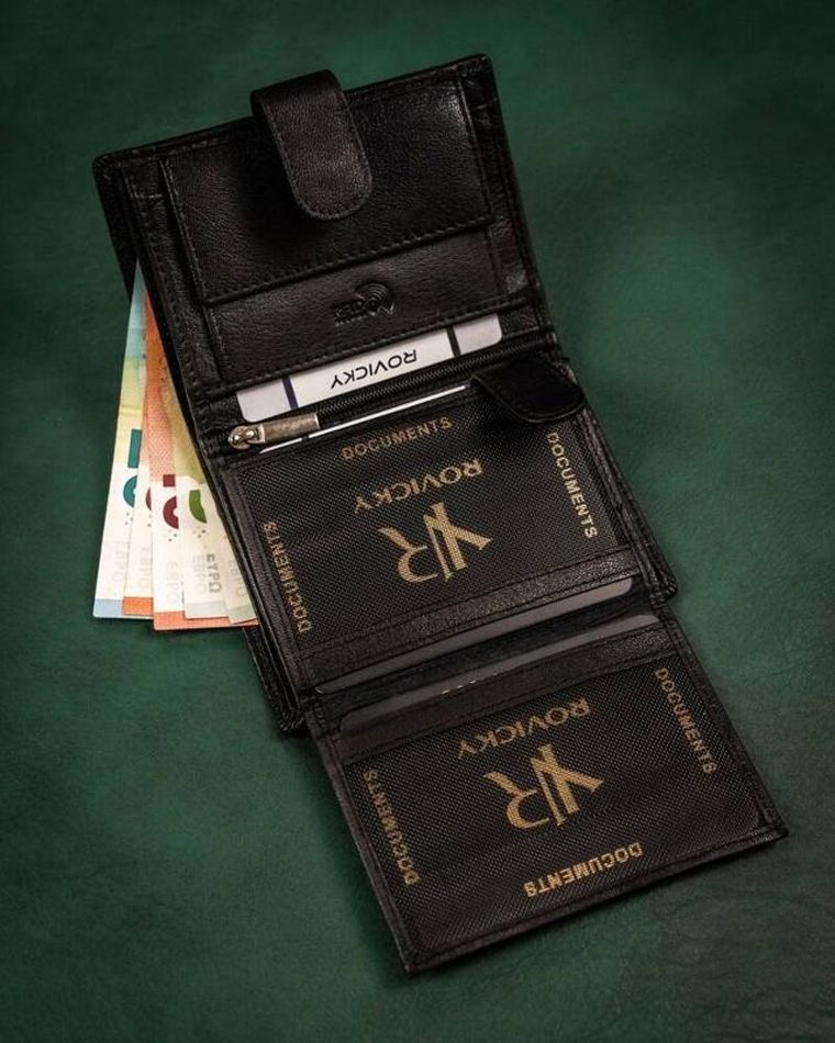 Portfel, czarny, skórzany, RFID, Rovicky