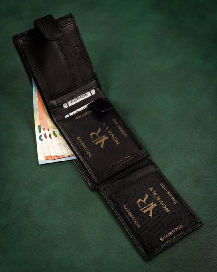 Portfel, czarny, skórzany, RFID, Rovicky