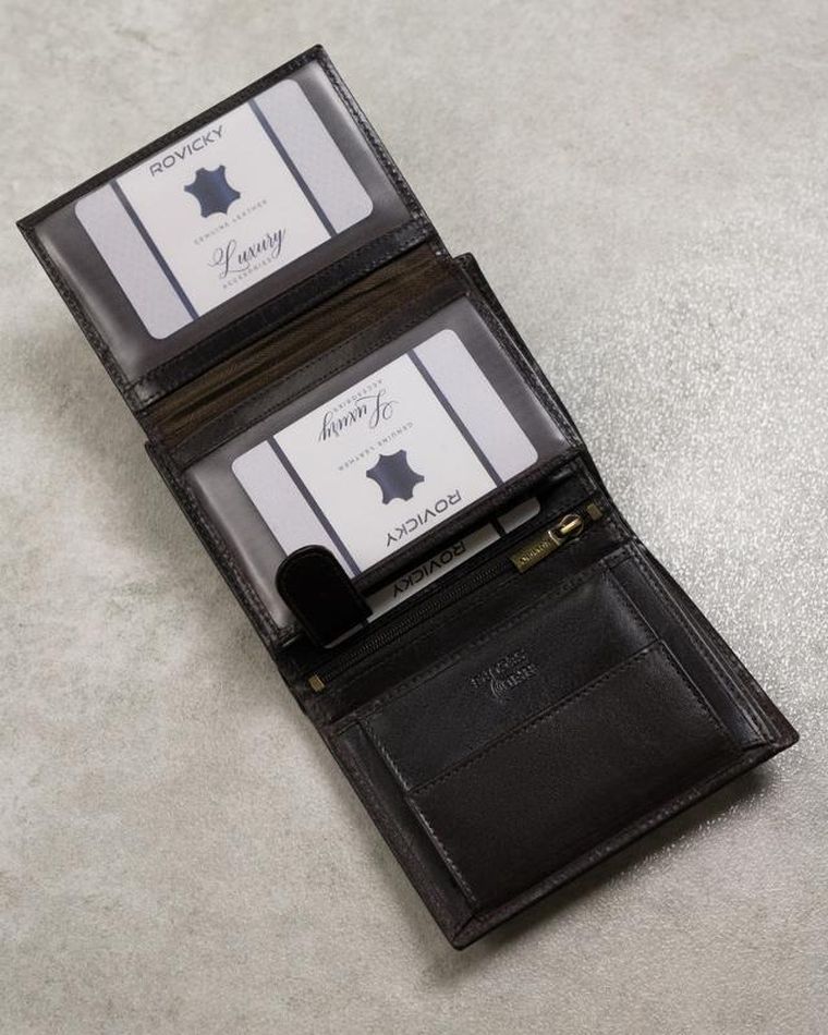 Portfel, czarny, skórzany, RFID, Rovicky