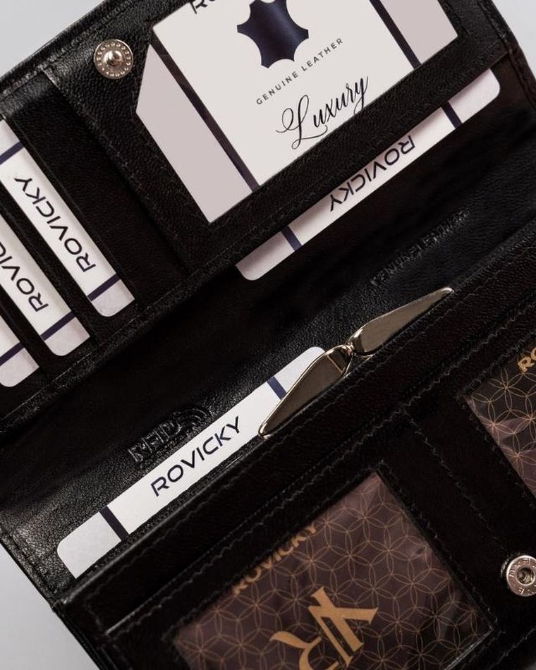 Portfel, czarny, skórzany, RFID, Rovicky