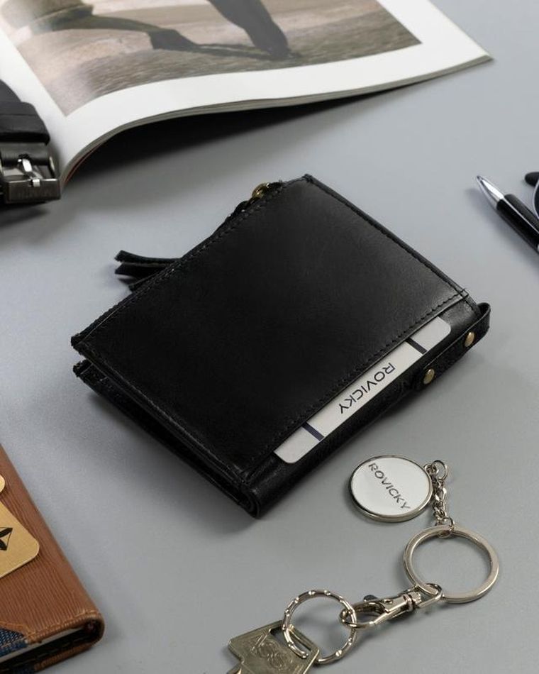 Portfel, czarny, skórzany, RFID, Rovicky
