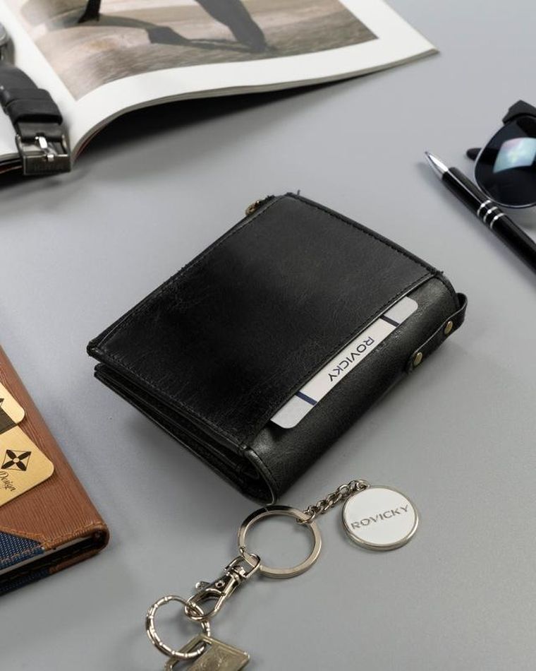 Portfel, czarny, skórzany, RFID, Rovicky