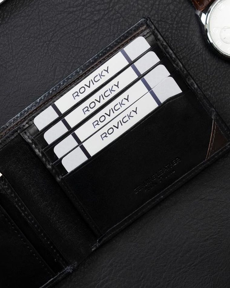 Portfel, czarny, skórzany, RFID, Rovicky