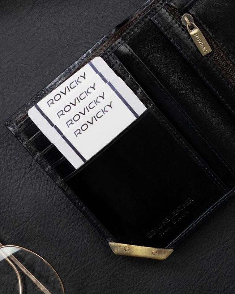 Portfel, czarny, skórzany, RFID, Rovicky