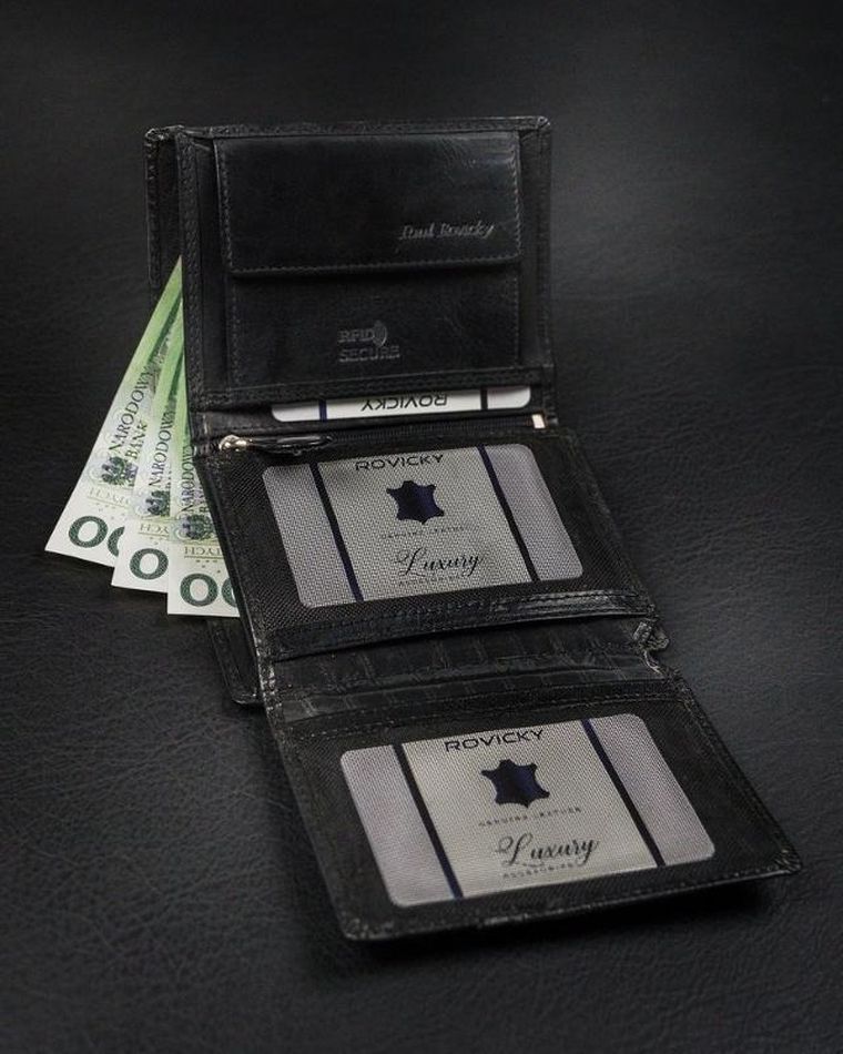 Portfel, czarny, skórzany, RFID, Rovicky