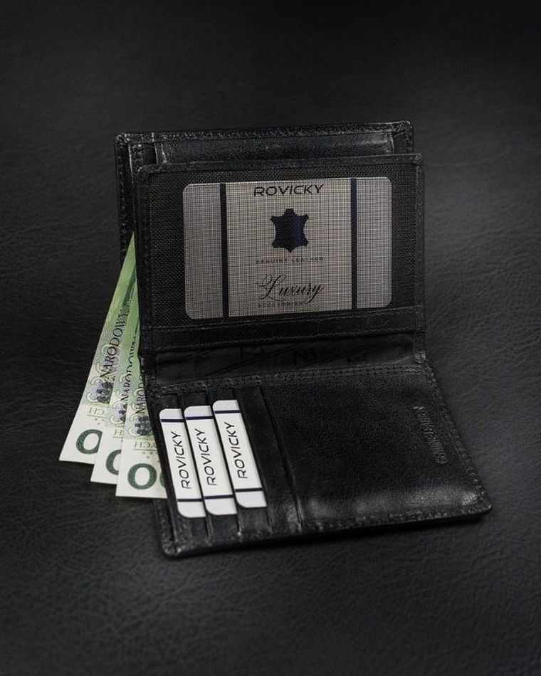 Portfel, czarny, skórzany, RFID, Rovicky