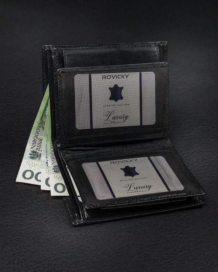 Portfel, czarny, skórzany, RFID, Rovicky