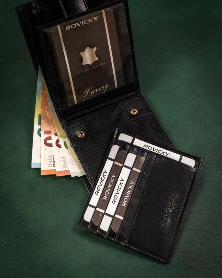 Portfel, czarny, skórzany, RFID, Rovicky