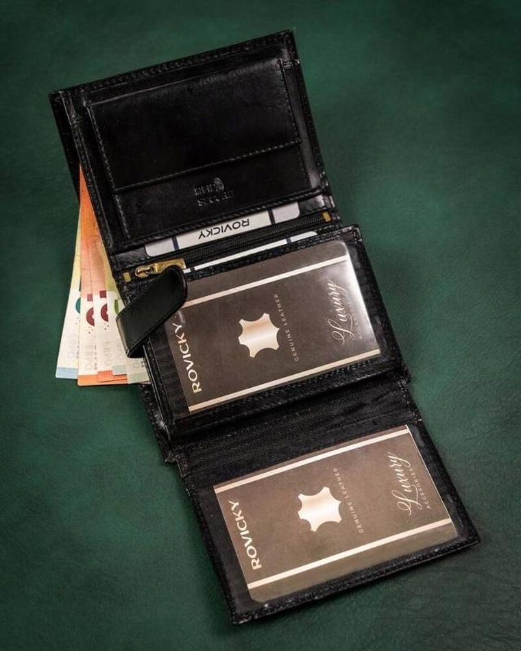 Portfel, czarny, skórzany, RFID, Rovicky