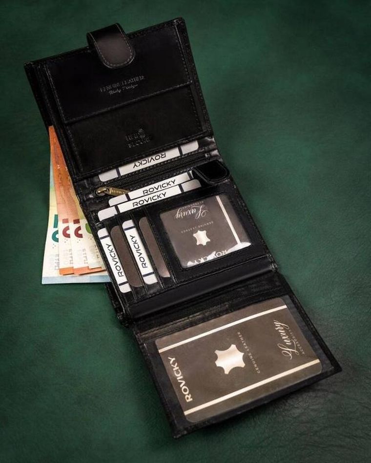Portfel, czarny, skórzany, RFID, Rovicky