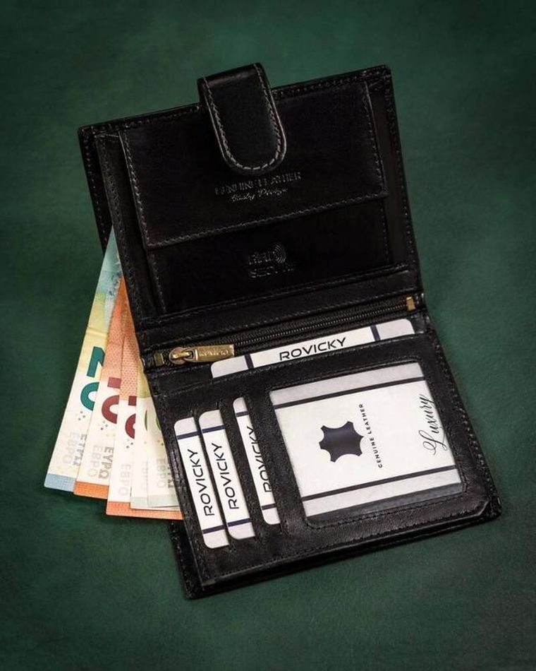 Portfel, czarny, skórzany, RFID, Rovicky