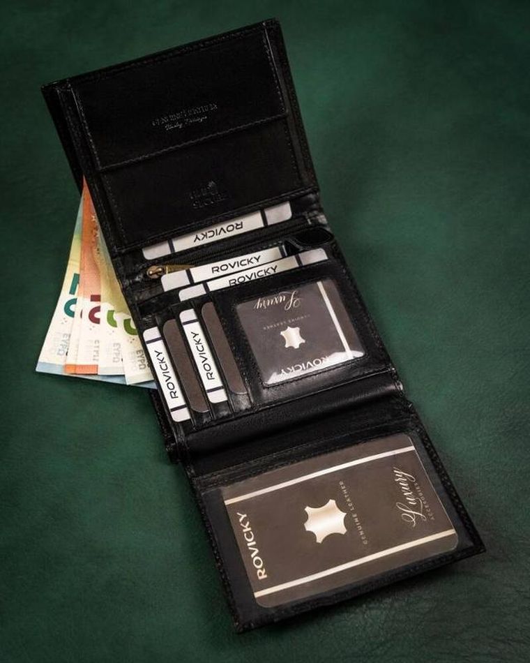 Portfel, czarny, skórzany, RFID, Rovicky