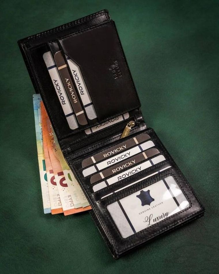 Portfel, czarny, skórzany, RFID, Rovicky