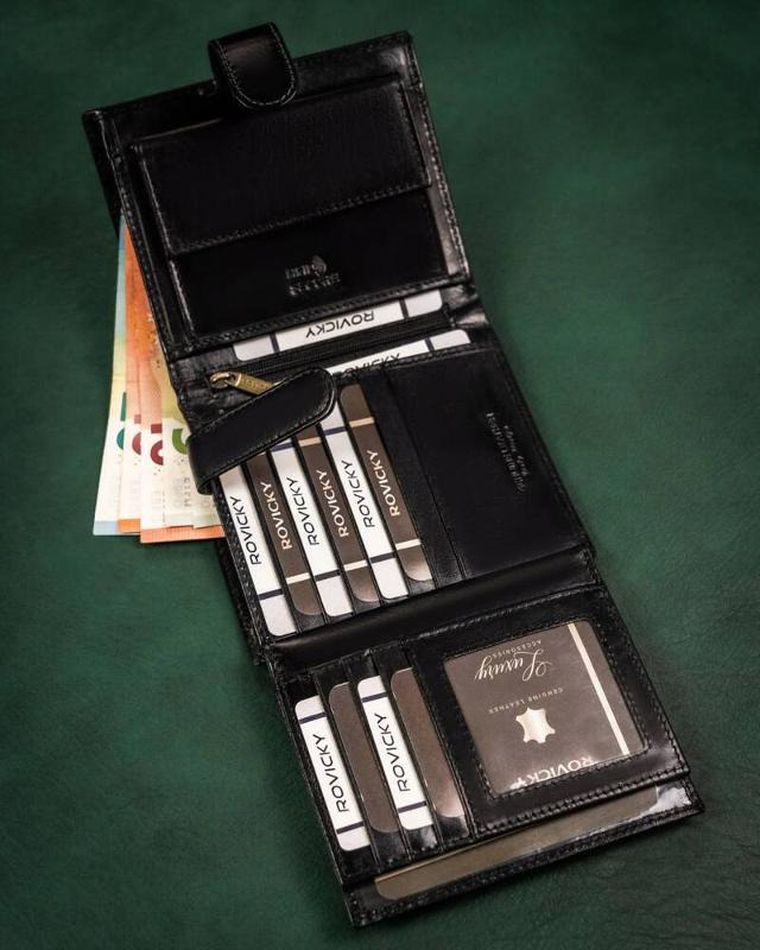 Portfel, czarny, skórzany, RFID, Rovicky