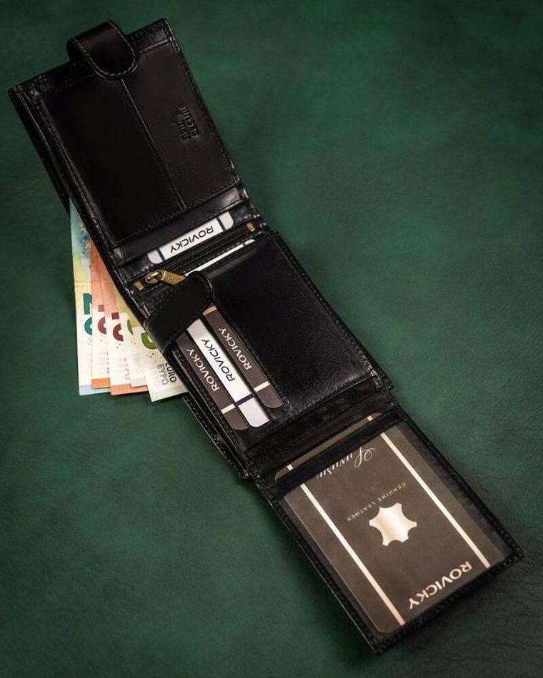 Portfel, czarny, skórzany, RFID, Rovicky