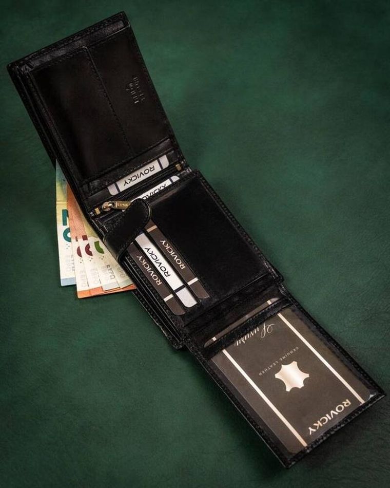 Portfel, czarny, skórzany, RFID, Rovicky