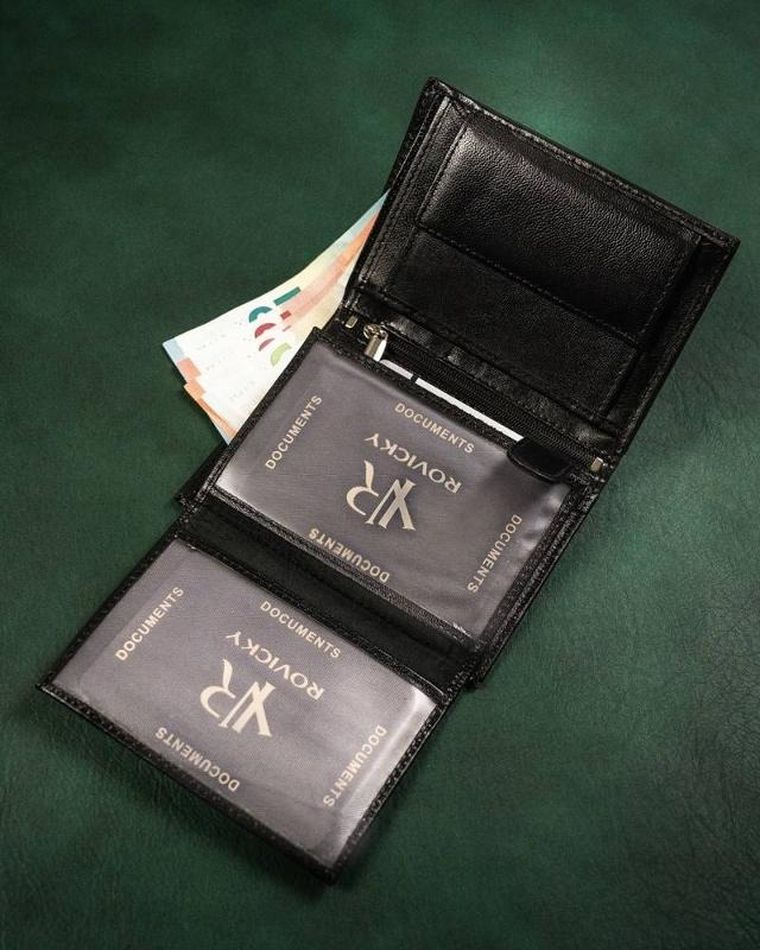 Portfel, czarny, skórzany, RFID, Rovicky