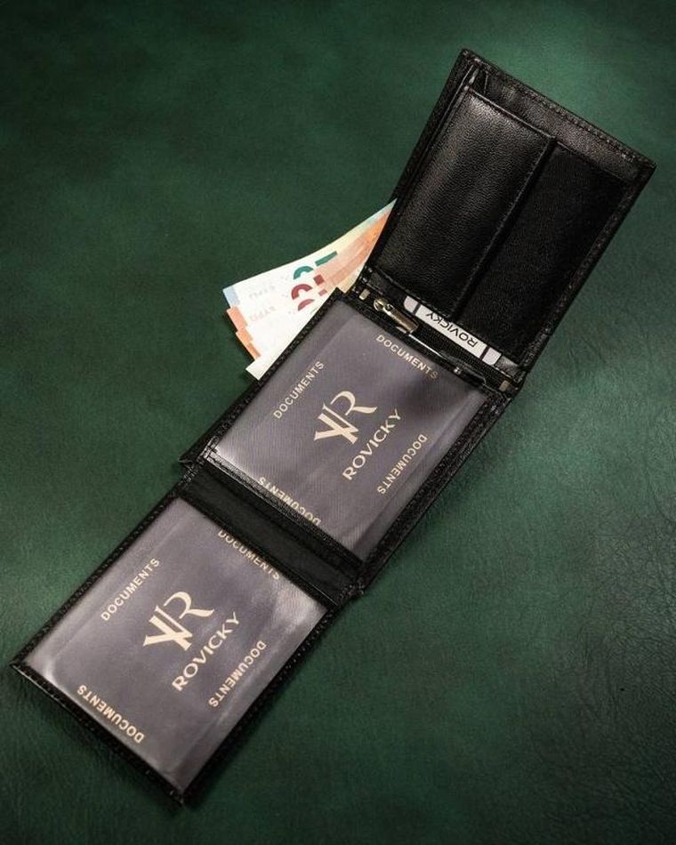 Portfel, czarny, skórzany, RFID, Rovicky
