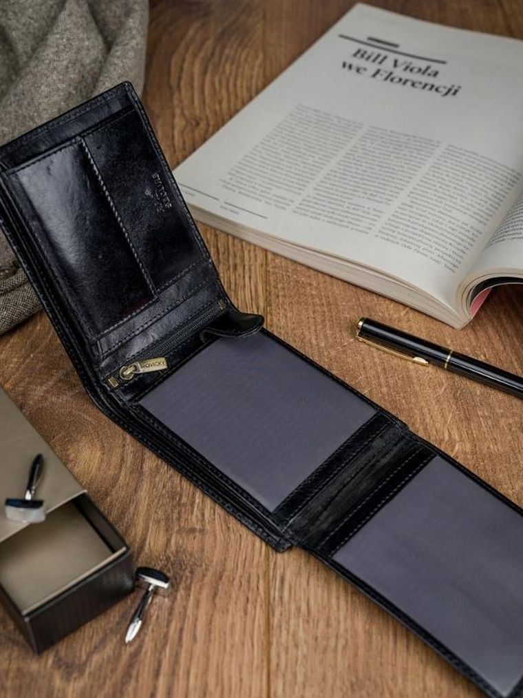 Portfel, czarny, skórzany, RFID, Rovicky