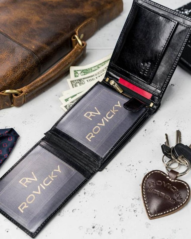 Portfel, czarny, skórzany, RFID, Rovicky