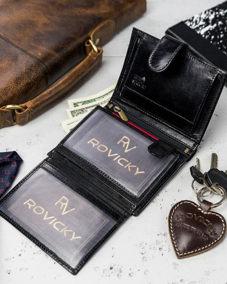 Portfel, czarny, skórzany, RFID, Rovicky