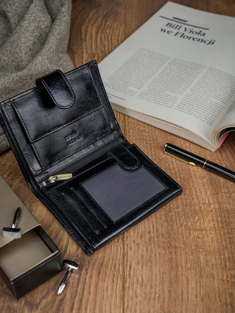 Portfel, czarny, skórzany, RFID, Rovicky