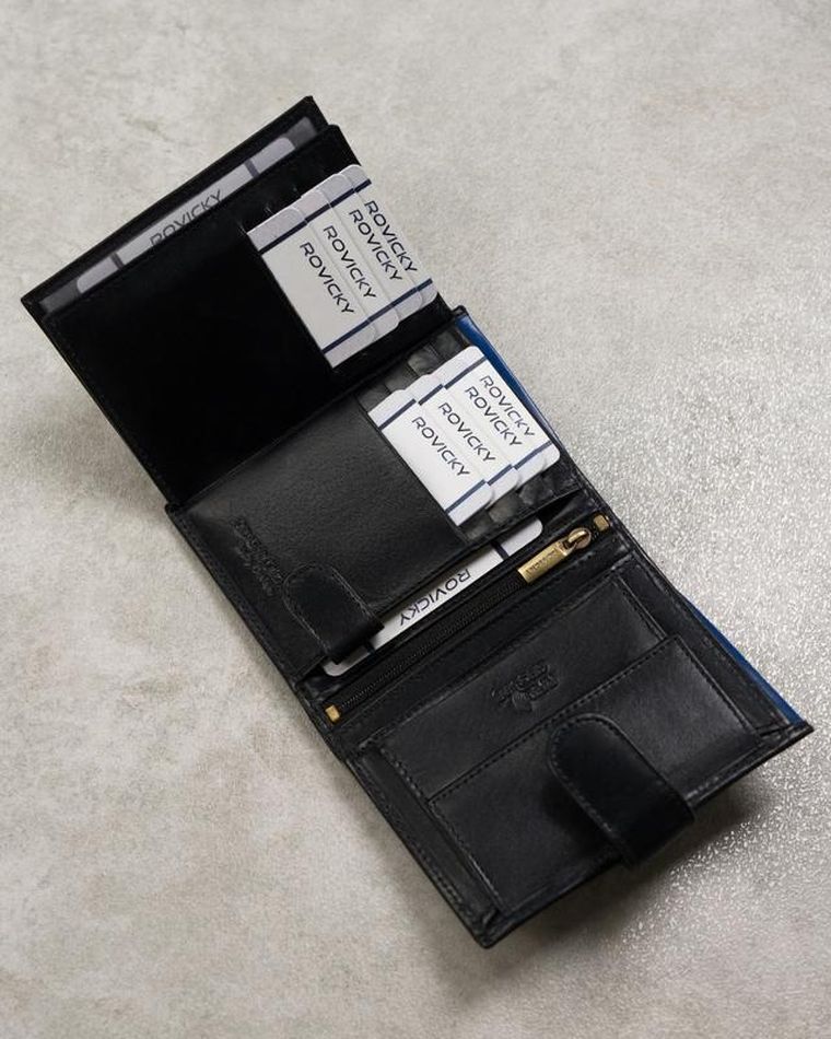 Portfel, czarny, skórzany, RFID, Rovicky