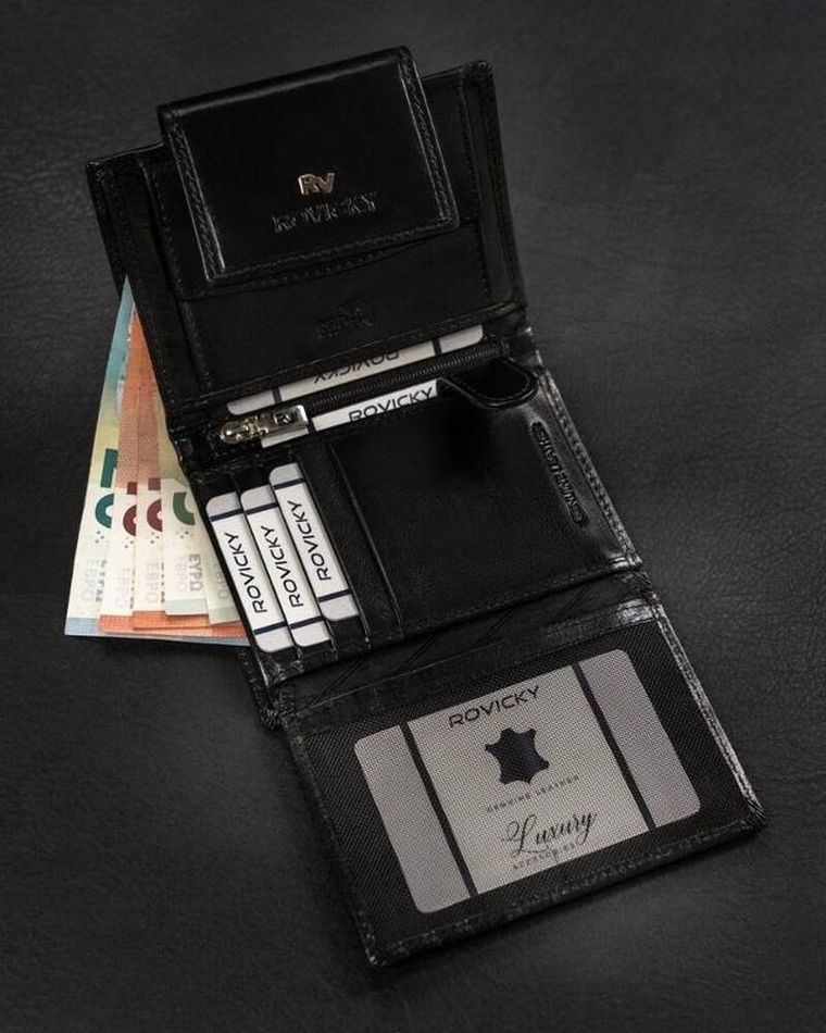 Portfel, czarny, skórzany, RFID, Rovicky