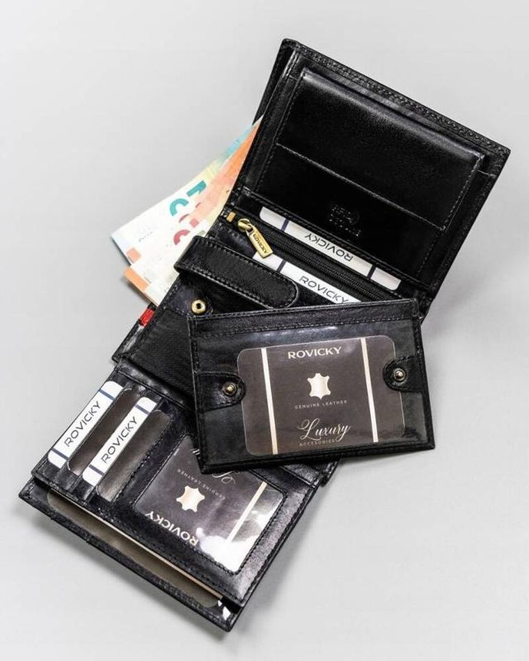 Portfel, czarny, skórzany, RFID, Rovicky