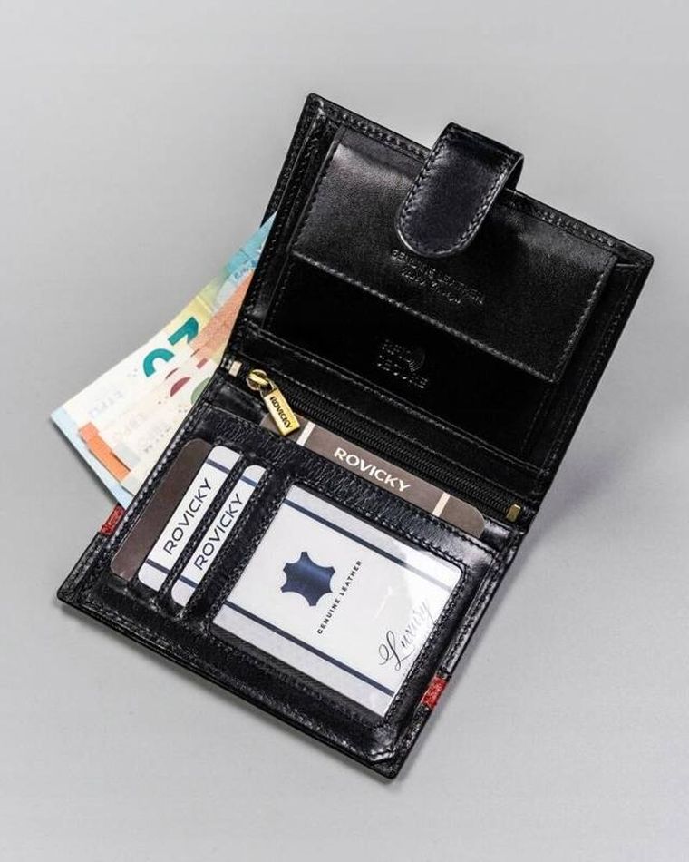 Portfel, czarny, skórzany, RFID, Rovicky