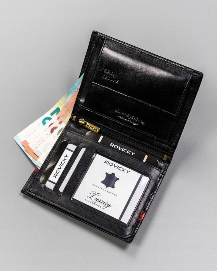 Portfel, czarny, skórzany, RFID, Rovicky