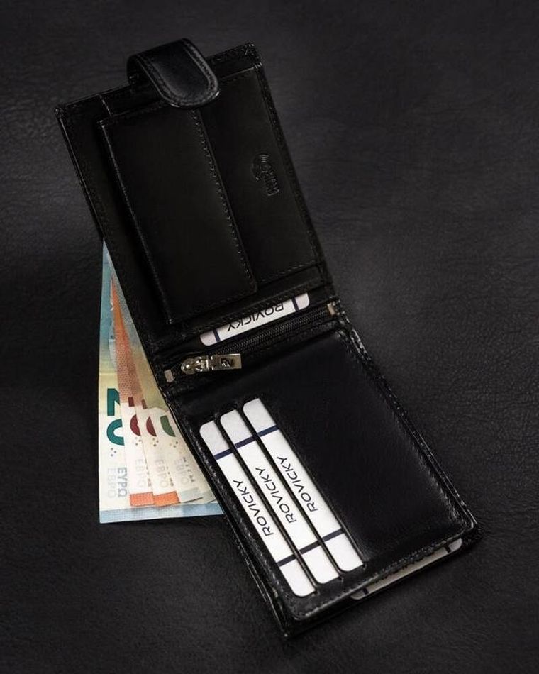 Portfel, czarny, skórzany, RFID, Rovicky