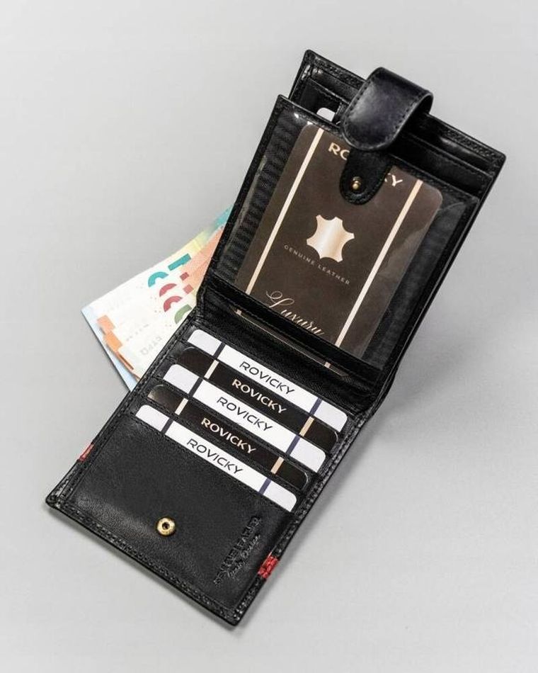 Portfel, czarny, skórzany, RFID, Rovicky
