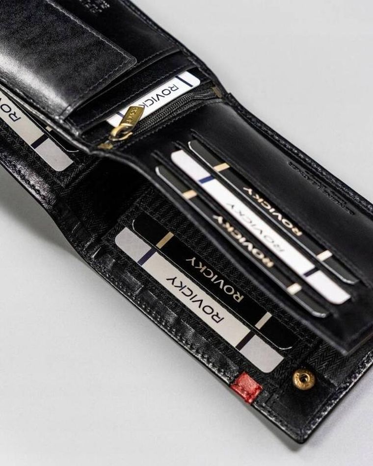 Portfel, czarny, skórzany, RFID, Rovicky