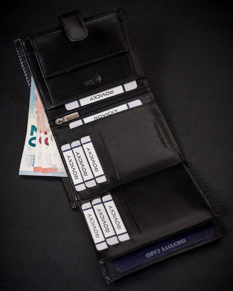 Portfel, czarny, skórzany, RFID, Rovicky