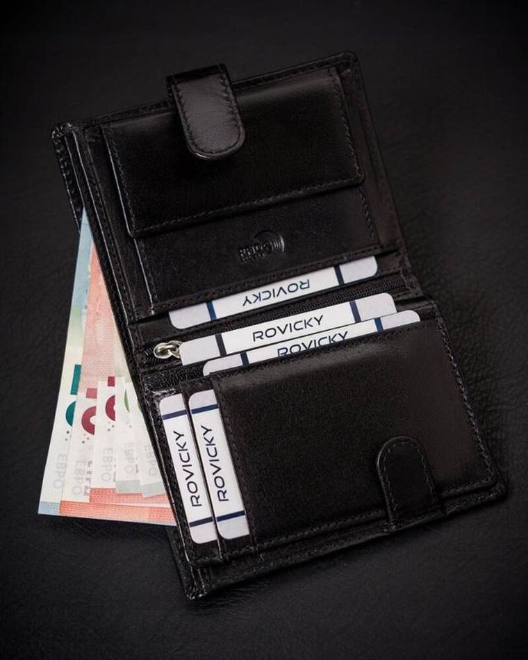 Portfel, czarny, skórzany, RFID, Rovicky