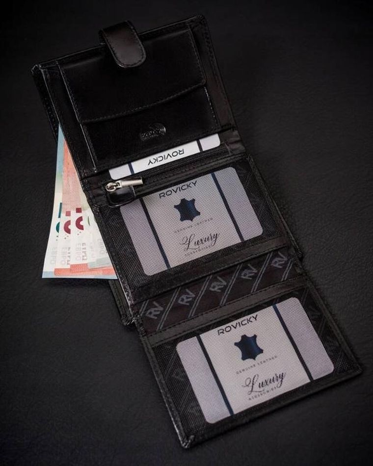 Portfel, czarny, skórzany, RFID, Rovicky