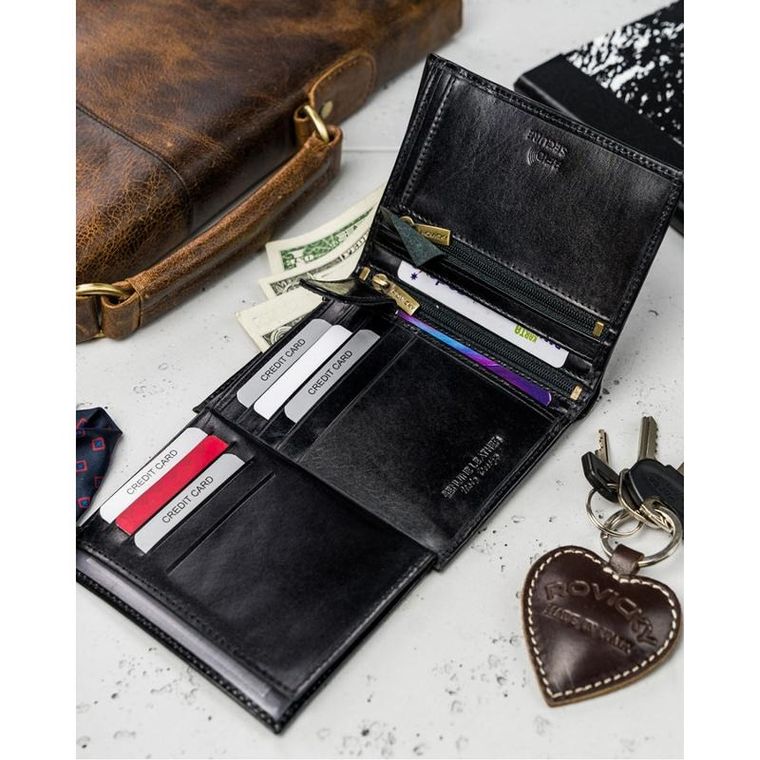 Portfel, czarny, skórzany, RFID, Rovicky