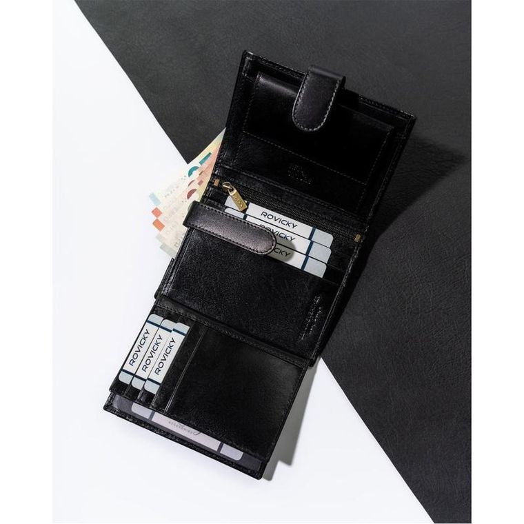 Portfel, czarny, skórzany, RFID, Rovicky