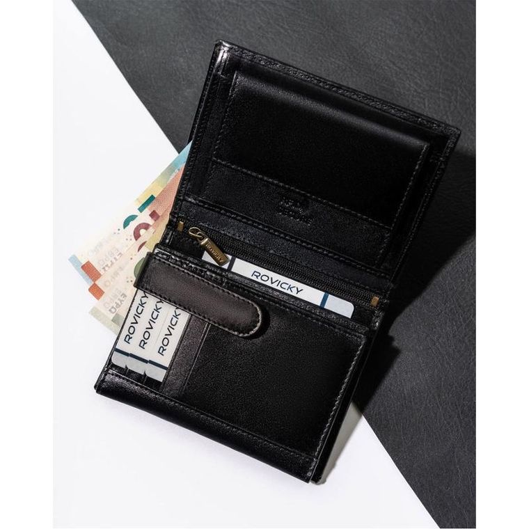 Portfel, czarny, skórzany, RFID, Rovicky