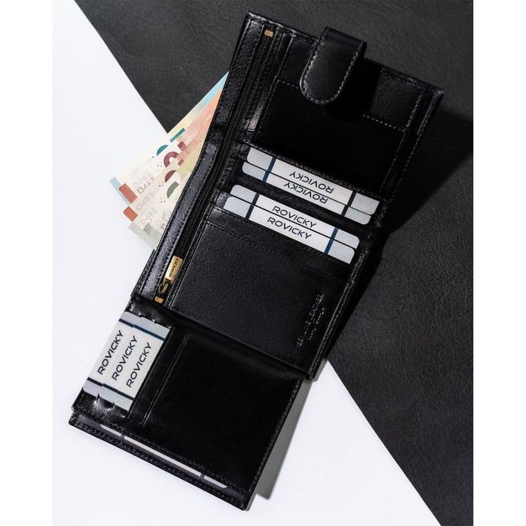 Portfel, czarny, skórzany, RFID, Rovicky
